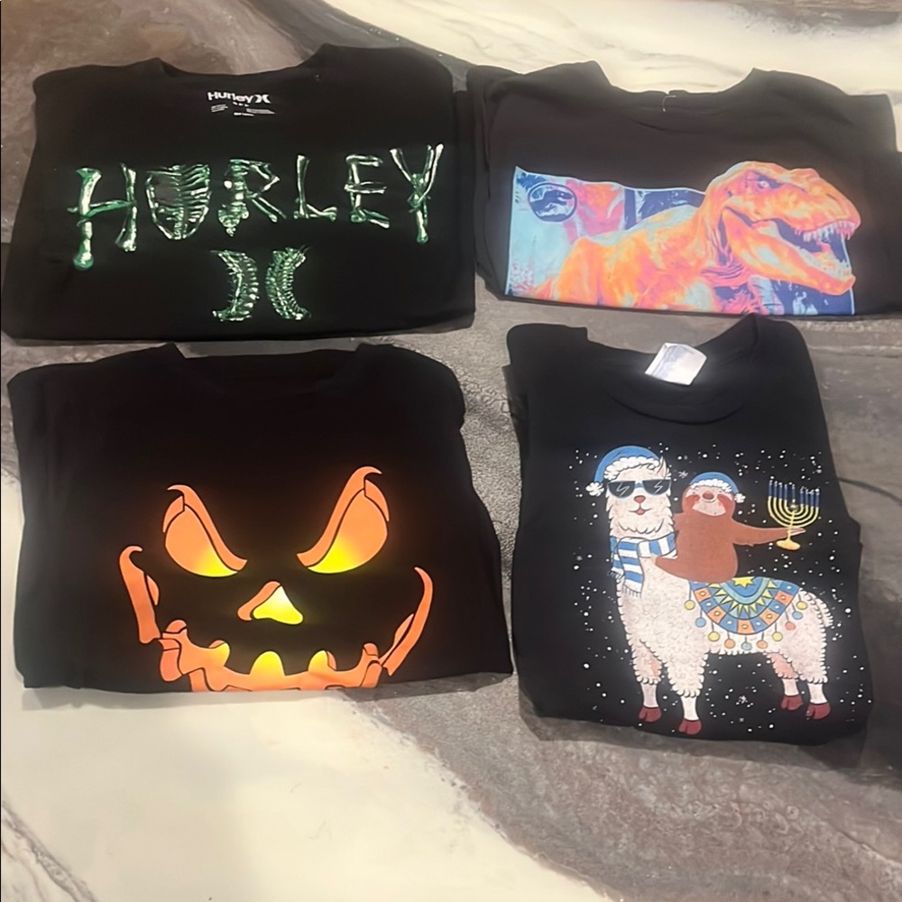 Hurley Black and Green Short Sleeve Tee with Graphic Designs
